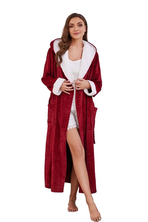 U2SKIIN Womens Fleece Robe, Plush Hooded Soft Fluffy Warm Bathrobes ...