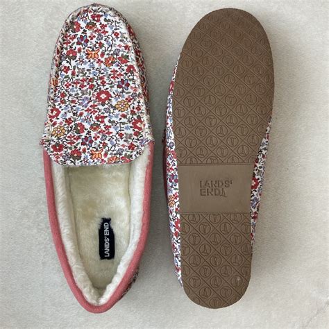 Lands' End Womens SIZE 10 Flannel Moccasin Fur Insole Slippers Ivory ...