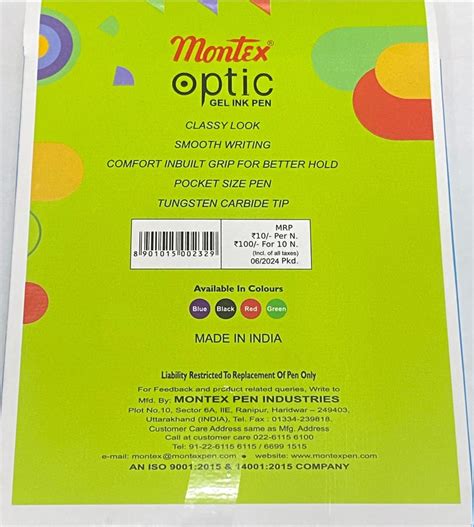 Montex Optic Blue Gel Ink Pen Multicolor Design (Pack of 20 Pens) Buy ...
