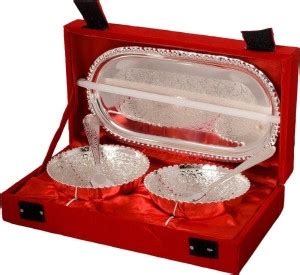 Being Nawab Pack of 5 Silver Plated Silver Handcrafted Dinner Set Price ...