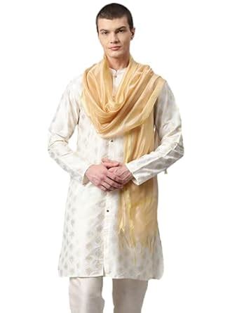 Buy Weavers Villa Poly Silk Ethnic Beige Woven Dupatta for Men (2.20 ...