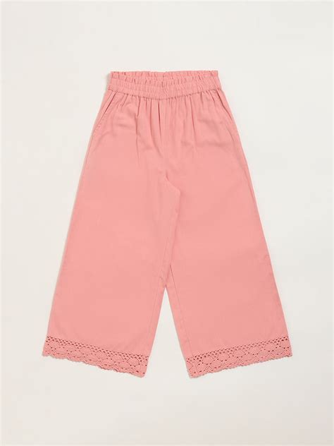 Buy Utsa Kids Peach Crochet Trim Cotton Blend Palazzos (8 -14yrs) from ...