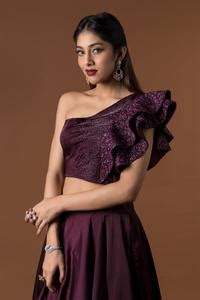 Buy Maroon Milano Satin One Shoulder Blouse And Lehenga Set For Women ...