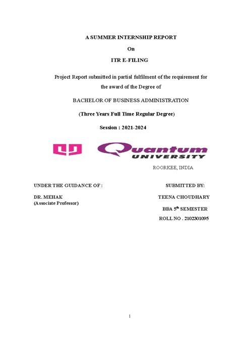 BBA 5th SEMESTER Project Report on ITR E-FILING Internship - Studocu