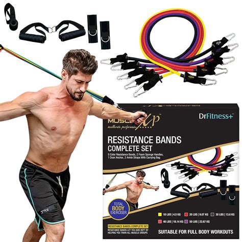MuscleXP DrFitness+ 11 in 1 Resistance Band Complete Set, 5 Color ...