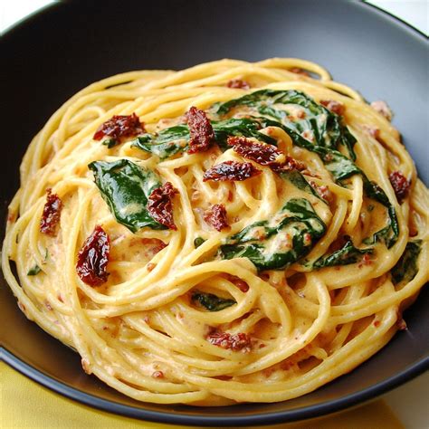 Spaghetti & Spinach with Sun-Dried Tomato Cream Sauce