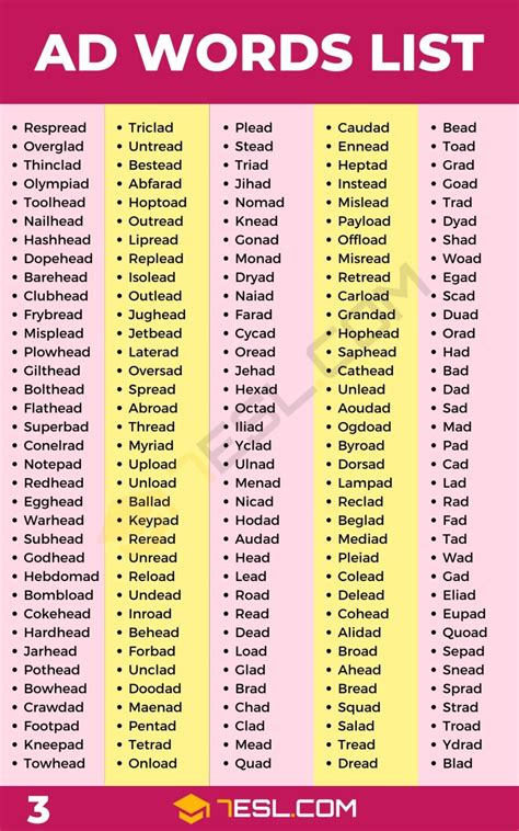 AD Words (800+ Words in English) • 7ESL