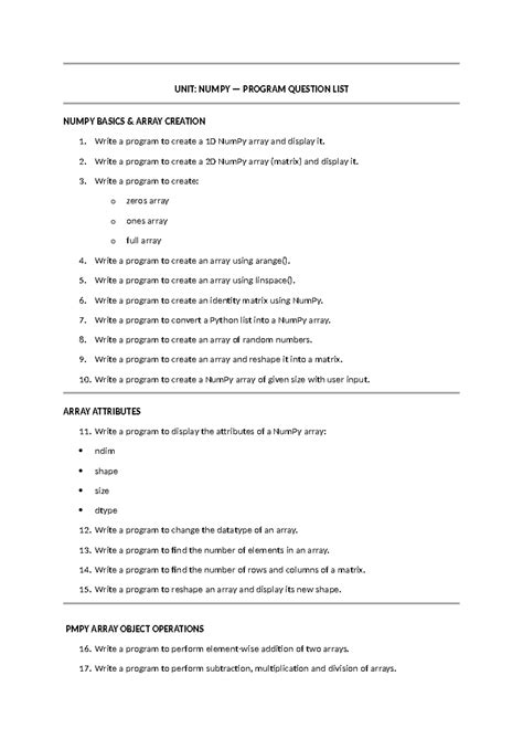NUMPY BASICS: ARRAY CREATION & OPERATIONS EX1 HANDSON EXERCISE - Studocu