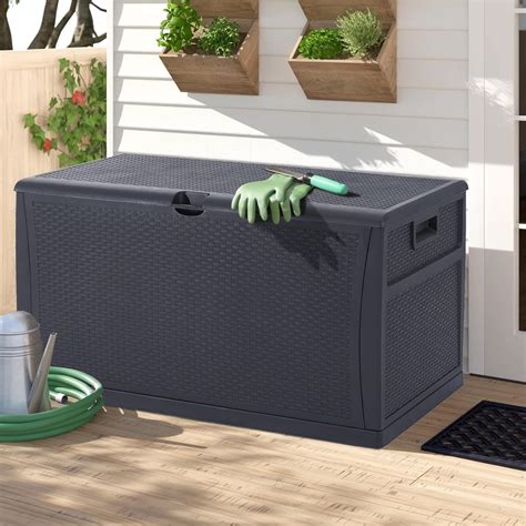 120 Gallon Resin Wicker Patio Storage Box, Waterproof Outdoor Storage ...