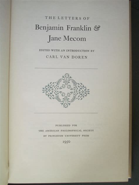 The Letters of Benjamin Franklin & Jane Mecom by Franklin, Benjamin ...