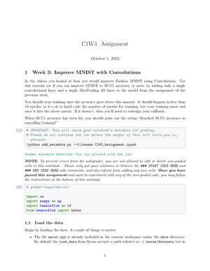 C1W1 Assignment - C1W1_Assignment October 1, 2023 1 Week 1 Assignment ...