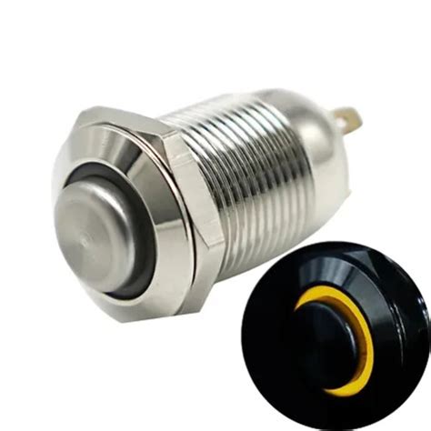 12mm Size Yellow Led Stainless Steel Momentary Type Push Button Switch ...