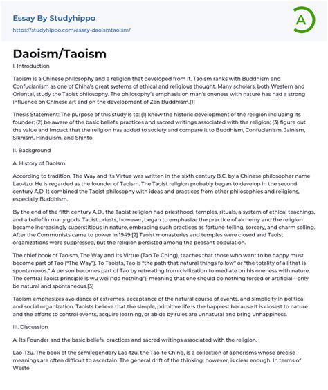 Daoism/Taoism Essay Example | StudyHippo.com