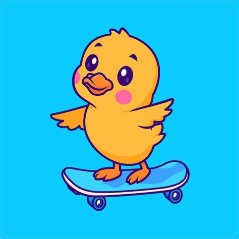 Schöne Ente, die Skateboard spielt Cartoon Vektor-Ikon Illustration ...