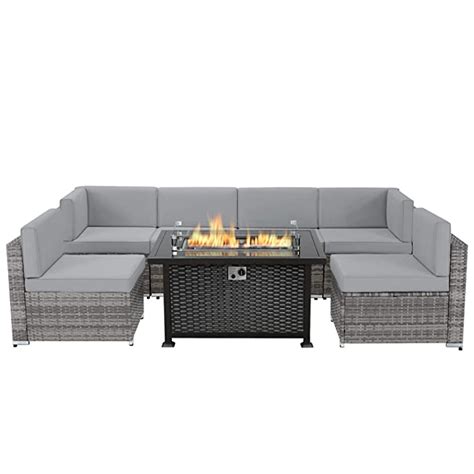 Buy Esright 7 Pieces Outdoor Patio Furniture Set with Propane Fire Pit ...