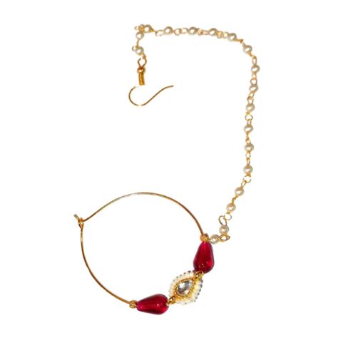 Buy Bhavyaj Gold Plated Traditional Bridal Nose Ring Nath without ...