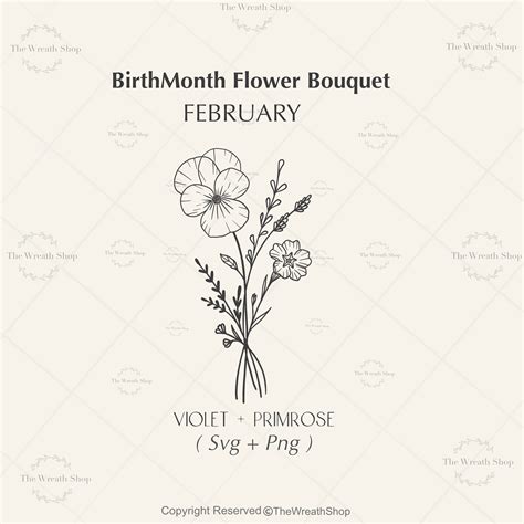February Birth Flower SVG | Violet & Primrose Bouquet (PNG, JPG) - Etsy