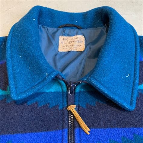 80's Pendleton HIGH GRADE WESTERN WEAR ペンドルトン ネイティブ柄 ウーウジャケット ブルー スエード ...