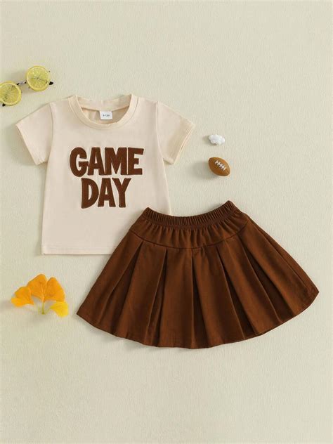 Toddler Girl Summer Outfits Letter Embroidery Round Neck Short Sleeve ...