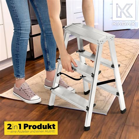 Buy KADAX Aluminium Step Ladder, Folding Step Ladder up to 125 kg, with ...