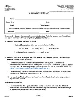 Fillable Online sitemanager msudenver Graduation Hold Form Fax Email ...