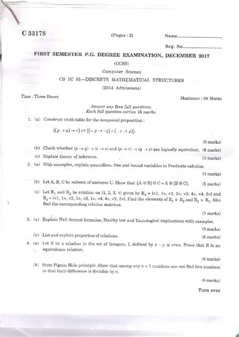 Descreate mathmatical structure(quest papper) - C 33178 (Pages : 2 ...