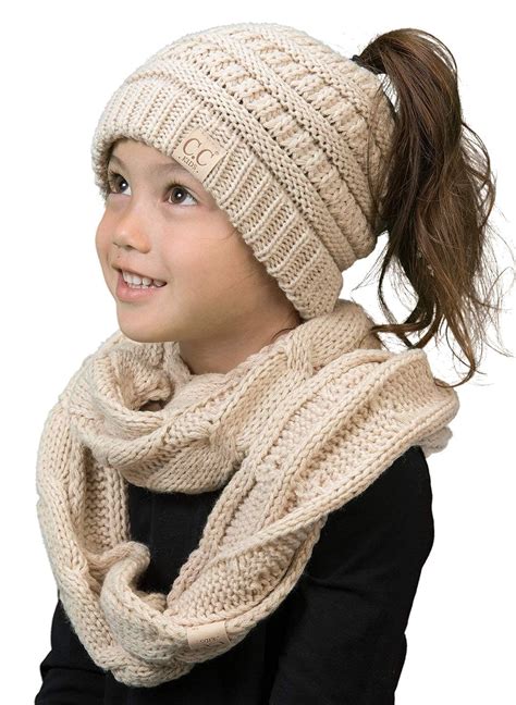 Buy Funky Junque K1-BT2-60 Kids Beanie & Scarf Bundle (Messy BUN ...