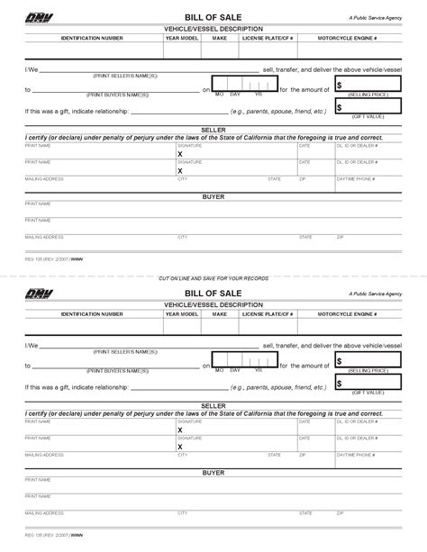 Car Bill Of Sale California Template
