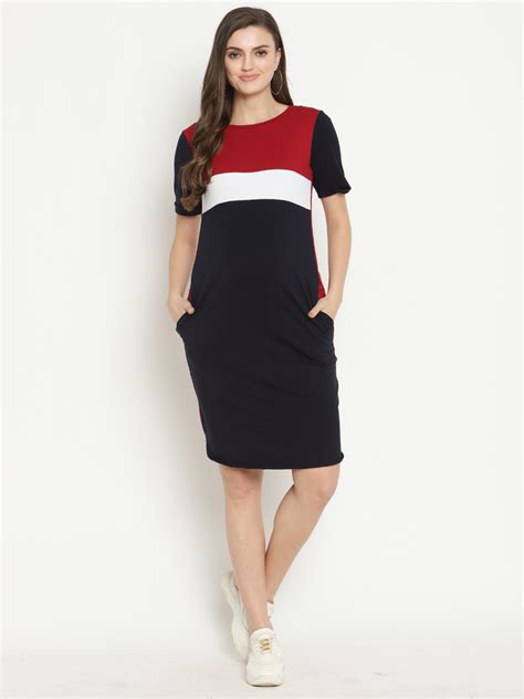 Half Sleeves Maternity Casual A-line Dress - Maroon