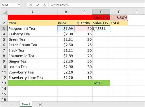 Image result for Absolute Reference Excel Example
