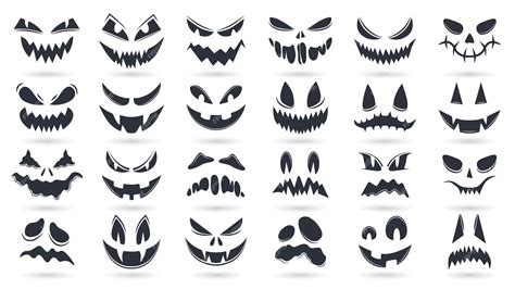 Premium Vector | Halloween pumpkins faces. spooky ghost emoticons faces ...