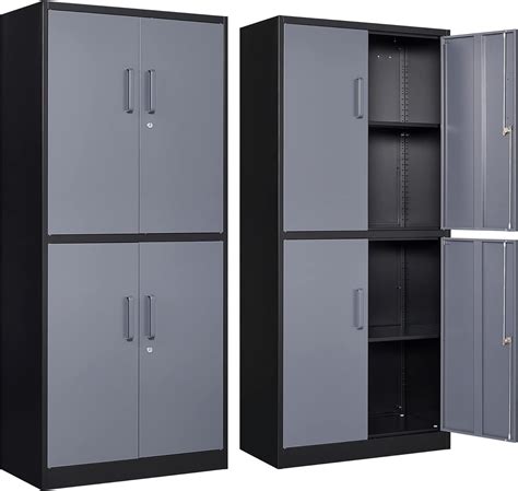 Yizosh Metal Storage Locking Cabinet with 4 Doors and 2 Adjustable Shelves,71" Lockable Garage ...