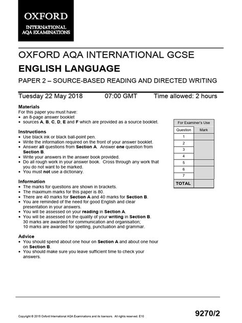 Image result for Language Paper 2 Question 1 Examples