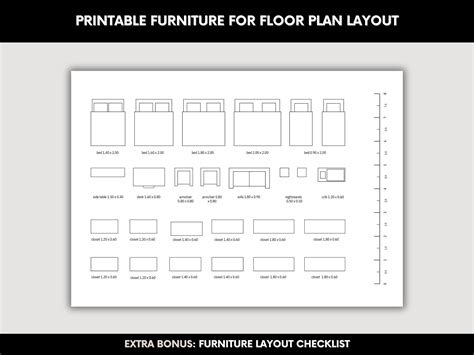 Printable Template Scale Furniture A4 Coloring Page Scale Furniture Floor Plan 2D Change Living ...