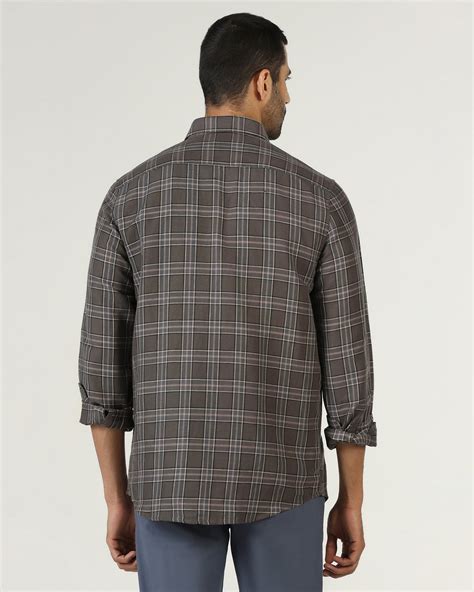 Buy Dark Grey Linen Check Shirt from Madrik Collection
