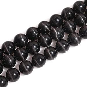 GEM-Inside Cat Eye Gemstone Loose Beads 10mm Round Black Dyed Energy ...