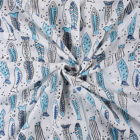 Multicolor Fish Block Print Fabric Online | Dmaasa