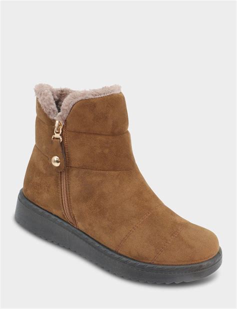 Wide Fit Mock Suede Faux Fur Lined Boot | Chums
