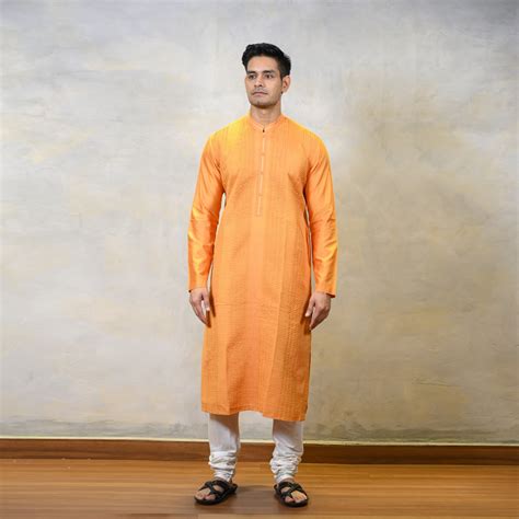 Buy Vivid Orange Kurta Set For Men | Indyverse