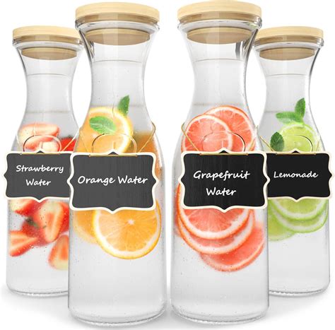 Amazon.com: JoyJolt Glass Carafe with Lids. 4 Glass Carafes for Mimosa ...