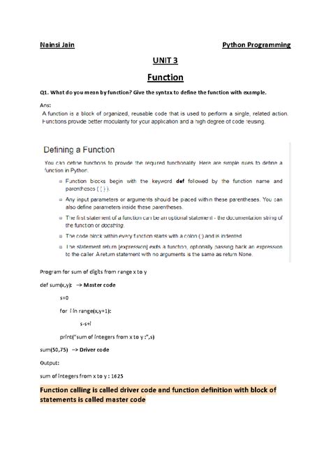 UNIT 3 Functions - Python progamming - Nainsi Jain Python Programming ...