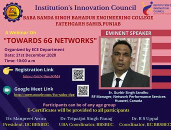 Webinar Towards 6G Networks | Baba Banda Singh Bahadur Engineering College