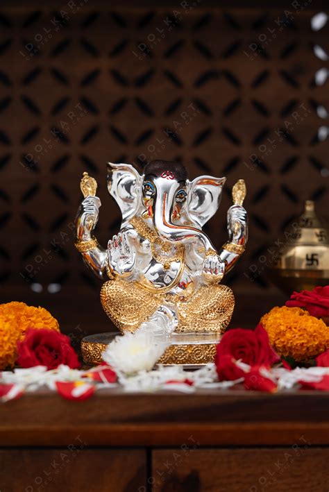 Pure Gold & Silver Coated Buddhividhata Ganesha idol - Idolkart