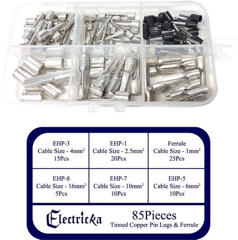 Electricka 85Pcs Copper Wire Lugs 1 2.5 4 6 10 16 sq mm with Insulated ...