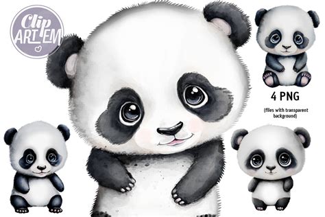 Baby Panda 4 Bundle Watercolor Clip Art Graphic by clipArtem · Creative ...