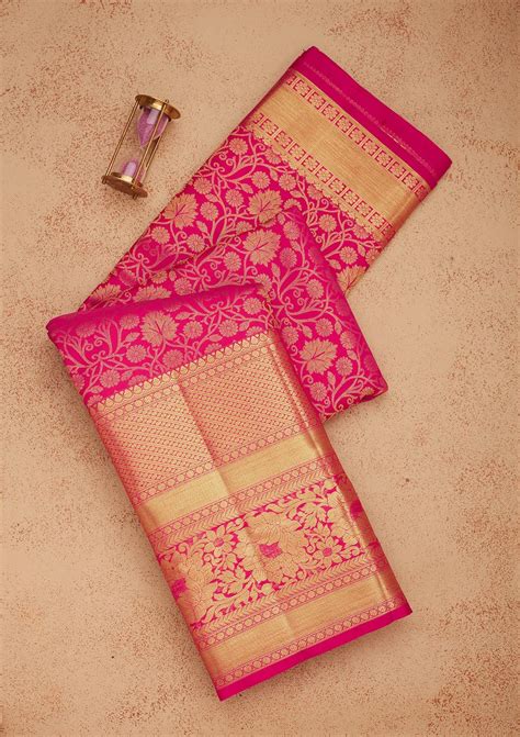 Buy Rani Pink Zariwork Pure Silk Saree - Koskii