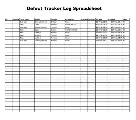Image result for Defect Tracking Log Template