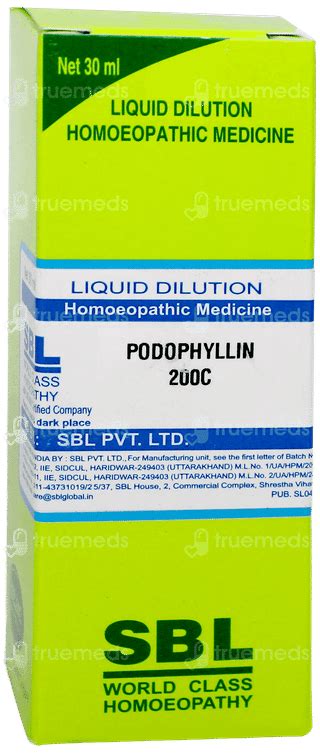 Sbl Podophyllin 200 C Dilution 30 Ml - Uses, Side Effects, Dosage ...