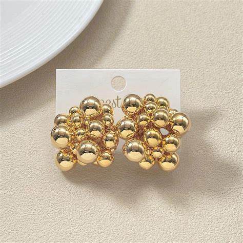 Jewellery Online - Premium Gold Bold Beaded Cascade Earrings | Nestasia