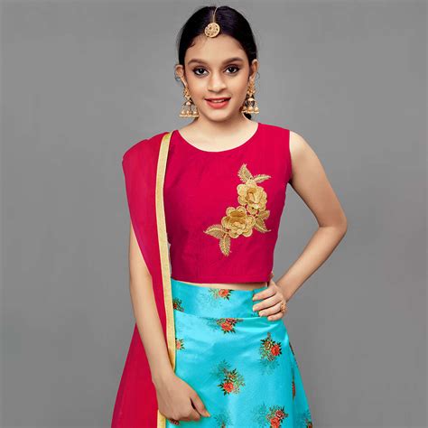 Shop Online Girls Multi Coloured Floral Print Lehenga and Choli Set ...